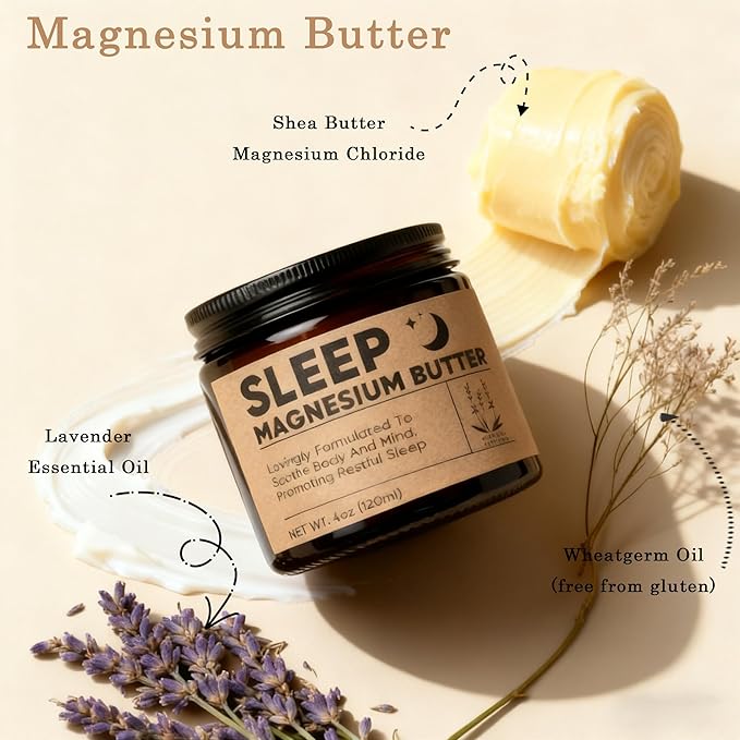 Magnesium Butter for Sleep - Magnesium Cream with Shea & Mango Butter, Arnica & Essential Oils, Nighttime MagnesiumLotion for Leg, Foot, Original Lavender 4oz