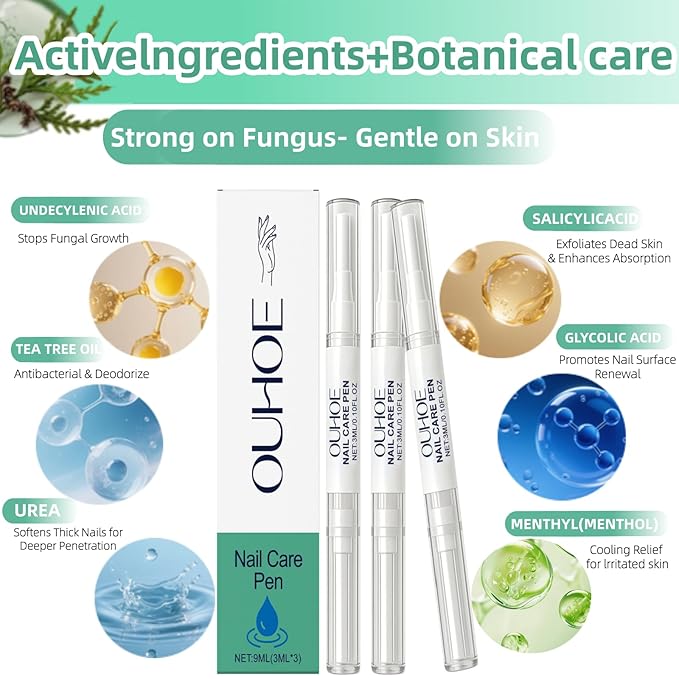 Nail Fungus Pen，Nail Growth & Repair Essence Pen, specifically designed for fungal infections on toenails and fingernails. Repairs and strengthens nails, revealing smooth and glossy nails（3pcs）