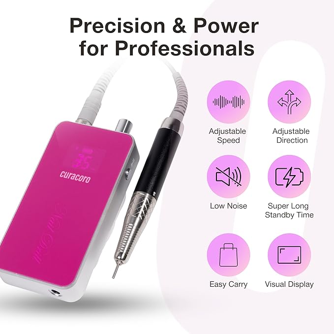 Curacoro Nail Drill 35000RPM Professional Brushless Electric Nail Drill Machine - Nail Efile for Acrylic Gel Nails, Low Noise Low Vibration