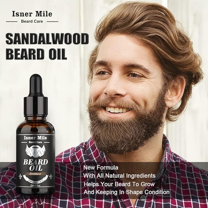 Isner Mile Beard Grooming Kit for Men Care: Trimming Sets with Beard Wash - Oil - Balm - Brush - Comb & Straight Razor, Birthday Christmas Gifts Mens Stocking Stuffers for Him Boyfriend Dad Husband