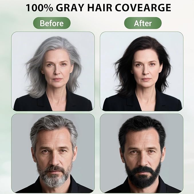 Black Hair Dye Shampoo for Women & Men, Gray Hair Coverage Herbal Natural 3 in 1 Hair Color Shampoo, Champu para canas