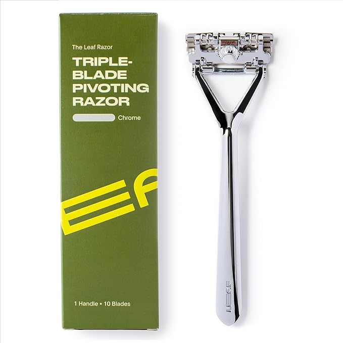 Leaf Shave | Leaf Razor, All-Metal Safety Shaver with Pivoting Head & Adjustable Blade Loading, Includes 10 Stainless Steel Single-Edge Blades, Compatible with Standard Safety Razor Blades - Chrome