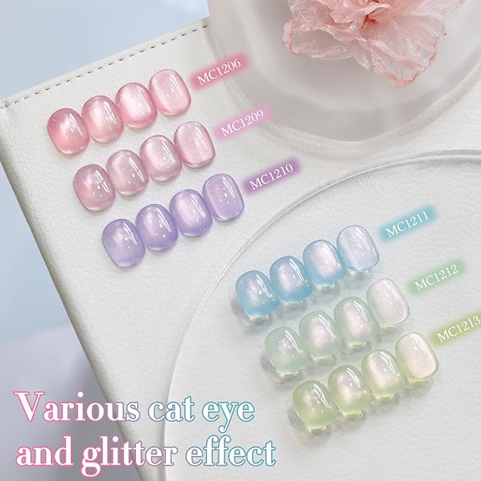 Double Rhythm 0.5 OZ Cat Eye Gel Polish with Magnet 15ML Holographic Glitter Shimmer Translucent Jelly Color Magnetic Nail Polish Salon DIY at Home (Fruit Teal Green-MC1211)