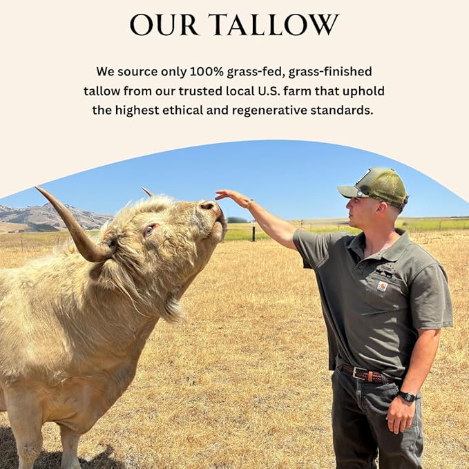 Handmade Tallow, Castor Oil, and Frankincense Oil Skin Balm - 100% Grass-Fed Tallow for Skin Care - Face & Body Moisturizer for Sensitive Skin, Eczema All-Purpose Balm - 2 FL. oz.