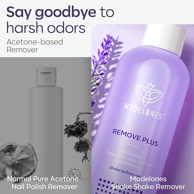 Modelones Acetone Nail Polish Remover, Gel Polish Remover with Jojoba Oil Gentle Professional Soak Off Removal for Press On Nails Glue Acrylic Dip Powder Nail Care Gift for Women 8 Fl Oz, Lavender