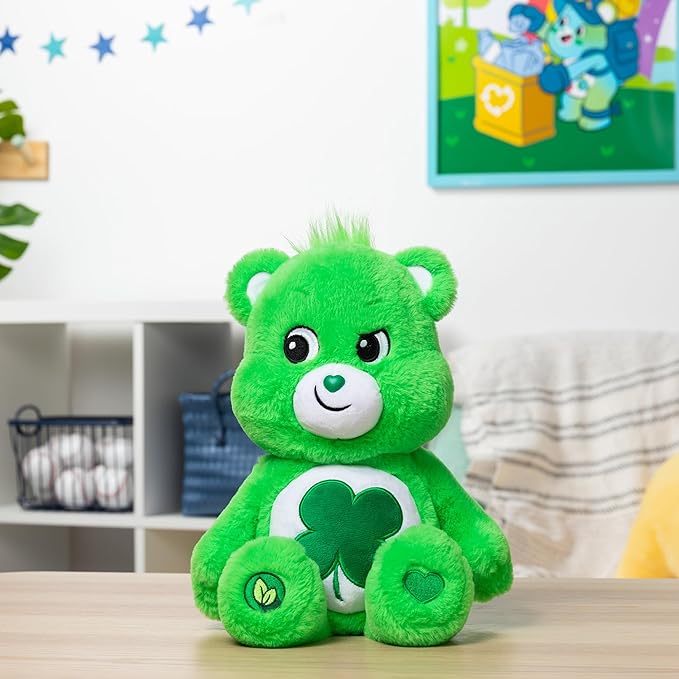 Care Bears 14" Good Luck Bear Plushie - Medium Size - Green Plush for Ages 4+ – Perfect Stuffed Animal Holiday, Birthday Gift, Super Soft and Cuddly – Gift For Girls and Boys, Collectors