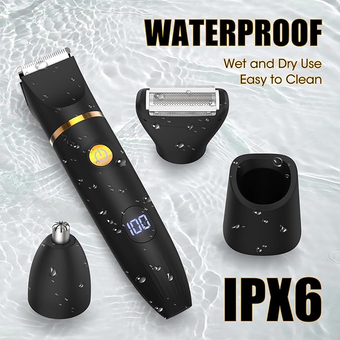 Manscape Body Trimmer for Men, 3 in 1 Men's Grooming Kit with Pubic/Nose Hair Trimmer & Ball Shaver for Nose/Balls/Groin/Legs/Chest Hair Removal, LED Display, IPX6 Waterproof, Gifts for Him Dad