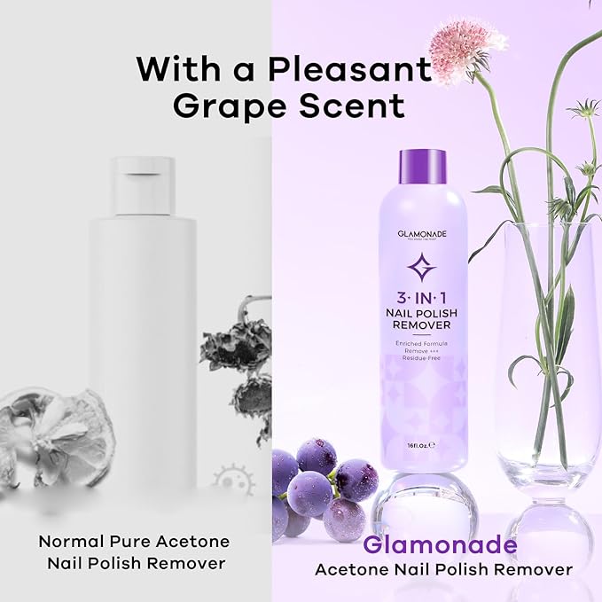 Acetone Nail Polish Remover: Professional Soak off Gel Nail Polish Remover Enriched with Natural Grape Seed Oil 16 Fl Oz for Gel Acrylic Nail Glue Dip Powder for Home Salon
