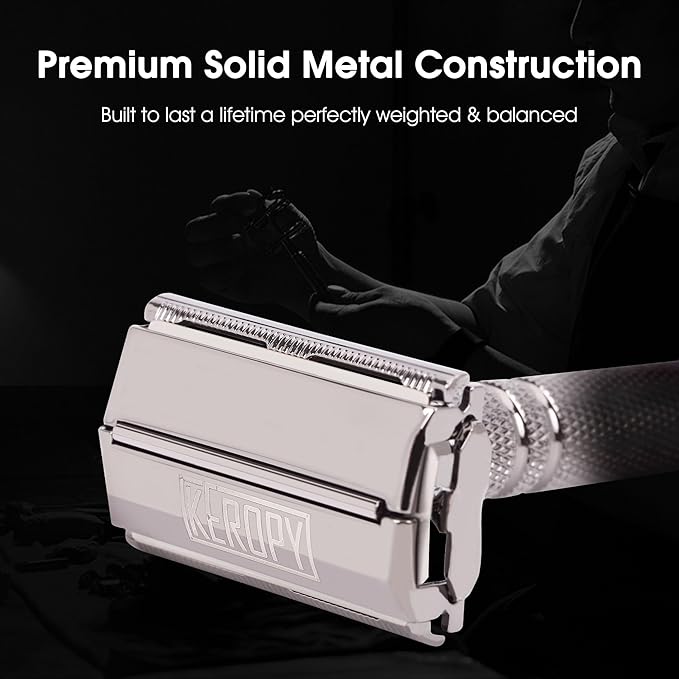 Double Edge Safety Razor for Men with 10 Blades - Christmas Stocking Stuffers for Men, Dad, Husband - Unique Holiday Gifts, Eco-Friendly Butterfly Open Razor for a Close Shave - Gloss Black