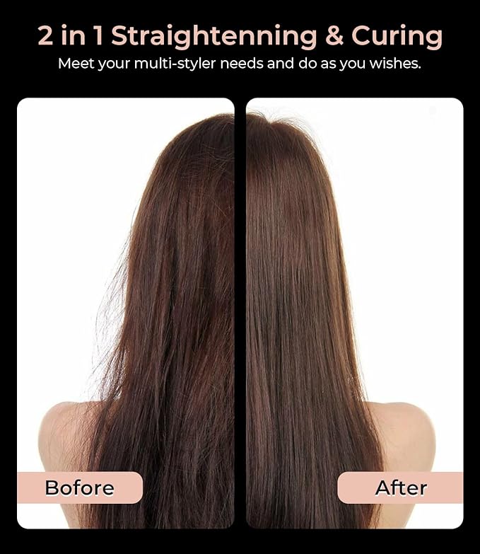 PRITECH Flat Iron Hair Straightener, Titanium Flat Iron with Adjustable Temp(290°F-450°F), 1 inch Plate for All Hairstyles Anti-Scald Dual Voltage Straightening and Curler 2 in 1 (Black)