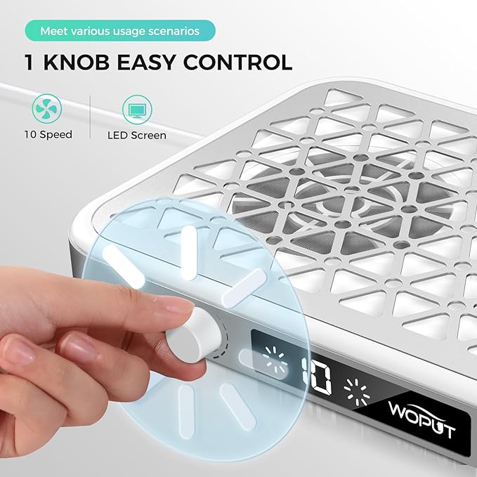 Nail Dust Collector, 1600PA Professional Nail Vacuum Dust Collector Fan with Filter Papers (30 Pcs) for Acrylic Nail Polishing & Manicure at Nail Salon & Home - White