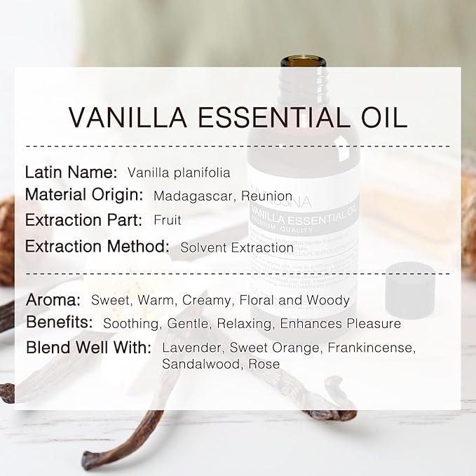 Vanilla Essential Oil, 100% Natural and Pure Vanilla Oil for Skin Care, 100ML Premium Grade Essential Oils Aromatherapy Scented Oils for Diffuser, Humidifier, Home, Candle Soap Making