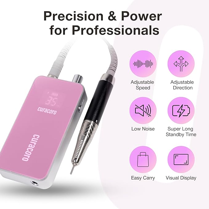 Curacoro Nail Drill 35000RPM Professional Brushless Electric Nail Drill Machine - Nail Efile for Acrylic Gel Nails, Low Noise Low Vibration