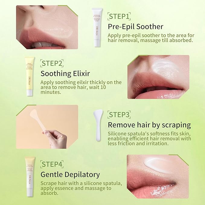 Facial Hair Removal Cream for Women, Painless No Shave Hair Removal Creams Kit With Scrape for Sensitive Skin, Calming Serum, Body & Face Gentle Hair Removers Cream for Women (4 kits)