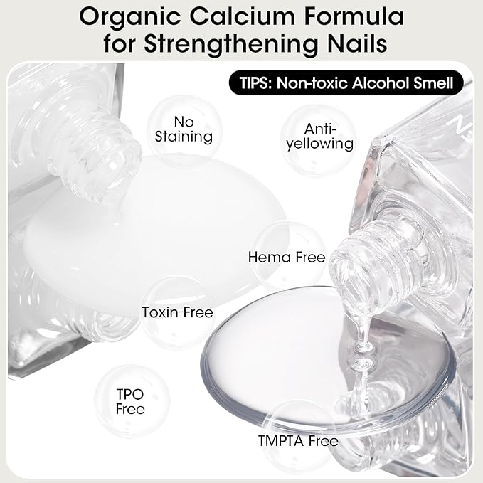 GELLEN Clear Nail Polish Base and Top Coat, Shine No Wipe Top Coat and Tinted Milky White Sheer Base Coat Strengthens Nails - Calcium, Quick Dry Regular Nail Polish, Not UV Gel, Hema Free, Non-toxic