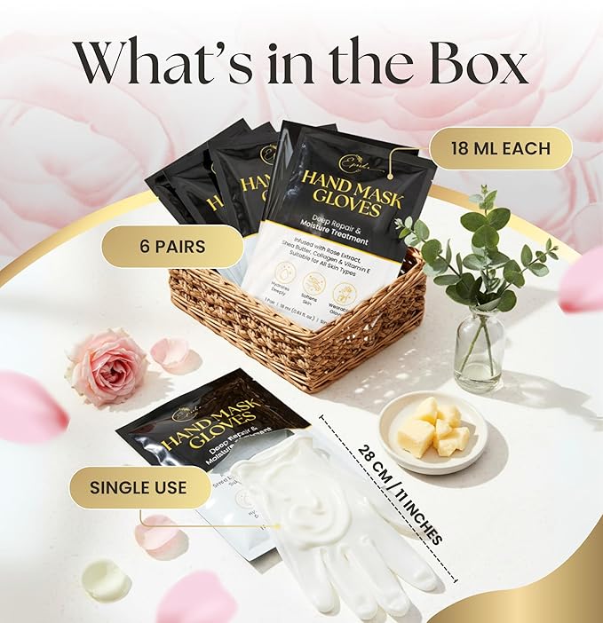 Epocha Hand Mask for Dry Cracked Hands Pack of 6 Pairs – Peeling Treatment with Shea Butter to Remove Dead Skin | Hand Moisturizing Gloves for Skin Relief, Soft and Smooth Hands