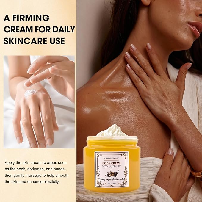 Champagne Body Creme, Champagne Lift Body Creme with Firming Complex & Pink Pepperslim, Deep Hydration & Smoothing Body Cream, Firms & Lifts Arms & Legs, Hydrates Dry Skin, Vanilla Scent