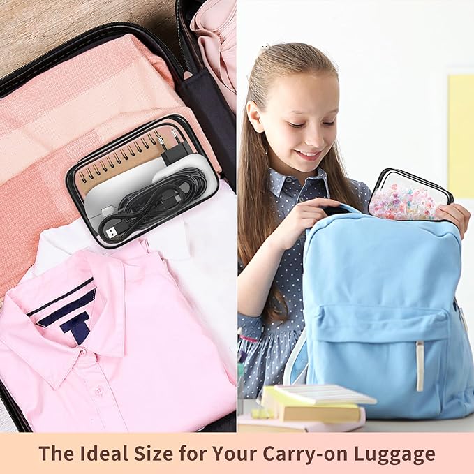 TISRATOK 12 PCS Clear Makeup Bag for Women with Zipper, TSA Approved Toiletry Pouch, Cosmetic Bag Bulk for Travel Organizer Essentials - Black,Small