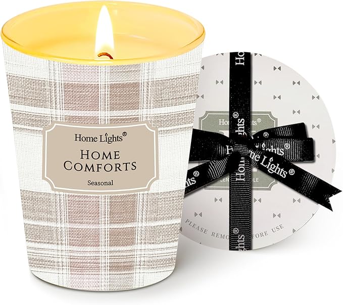HomeLights Home Comforts Scented Candles | 6.7oz Soy Candles Rustic Modern Large Candle Jars | Ideal Candle Gifts for Events, Home Decor Stress, Relief & Relaxation