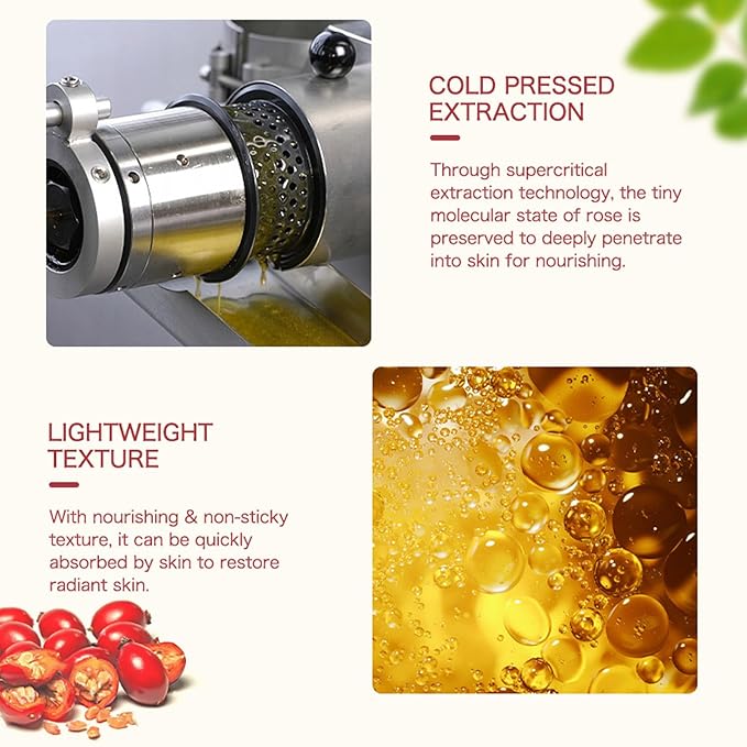 Rosehip Seed Oil for Face, 100% Organic Cold Pressed Rosehip Oil, Rose Hip Seed Oil Moisturizer Skin Face, Hair, Nails and Body, Anti-Aging, Smooth Fine Line & Wrinkle, 30ml