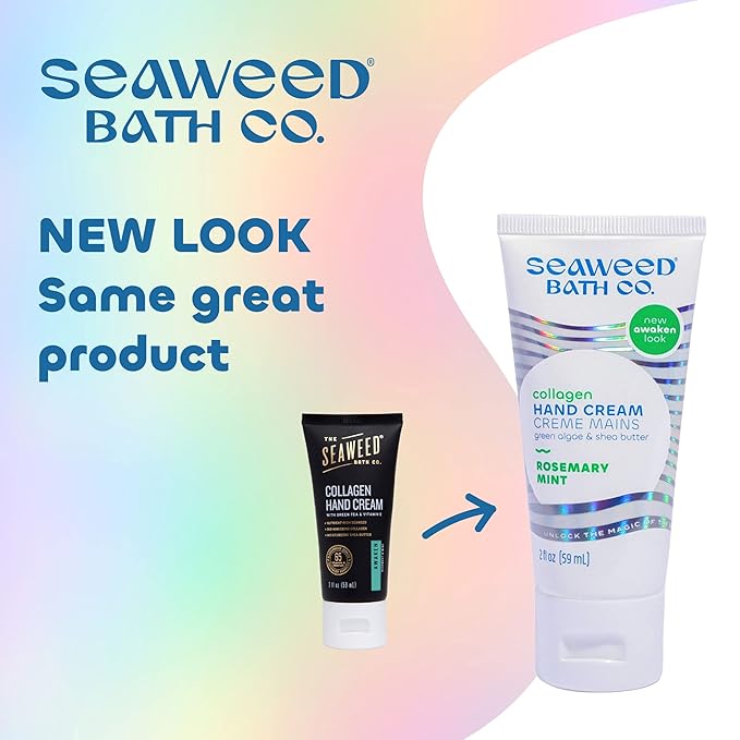 Seaweed Bath Co. Collagen Hand Cream, Rosemary Mint Scent, 2 Ounce, Sustainably Harvested Seaweed, Green Algae, Shea Butter