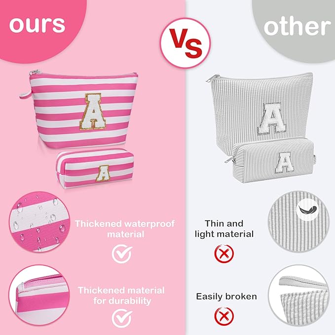 Initial Makeup Bag Personalized Stripe Cosmetic Bag Cute Waterproof Travel Toiletry Bag Birthday Gifts for 10 11 12 13 14 15 16 Years Old Teen Girl Gift Trendy Stuff (Pink K)