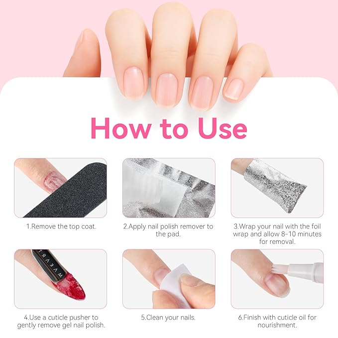 Makartt Nail Polish Remover Soak off Foils – Gel Polish Remover Foil Nail Wraps with 1.18 inch Pre-attached Lint Free Larger Cotton Pads for Gel Nail Removal at Home or Salon(100 Pcs)