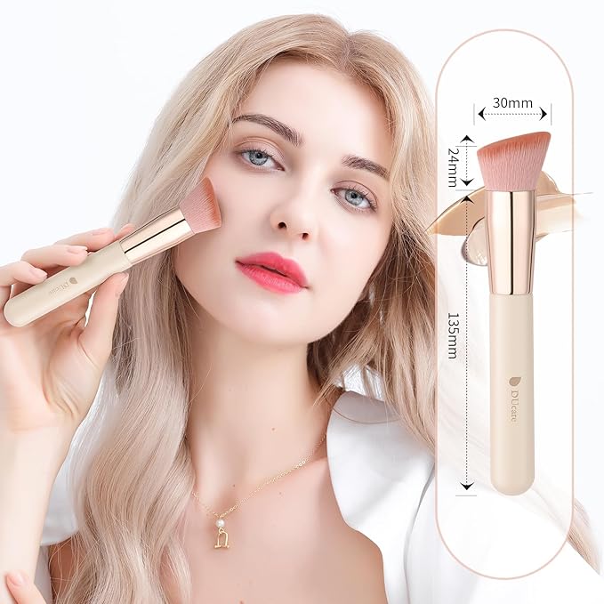 DUcare Foundation Concealer Brush 2Pcs Flat Top Kabuki Brush for Face Synthetic Liquid Blending Mineral Powder Makeup Tools pink