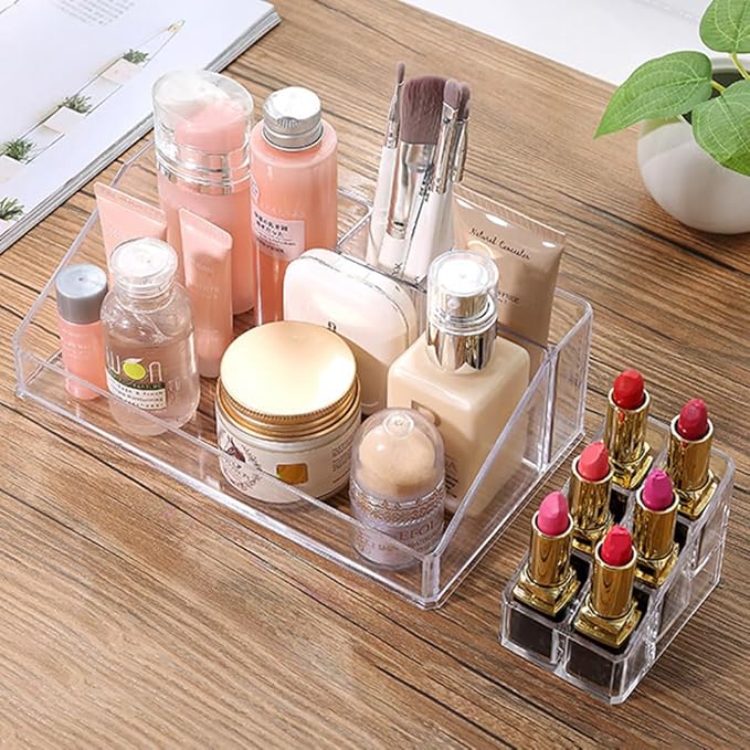 Ciieeo Nail Polish Organizer Case Small Acrylic Lipstick Holder 6 Slots Clear Lipstick Organizer Case Lipgloss Display Stand Rack for Lipgloss Nail Polish Display