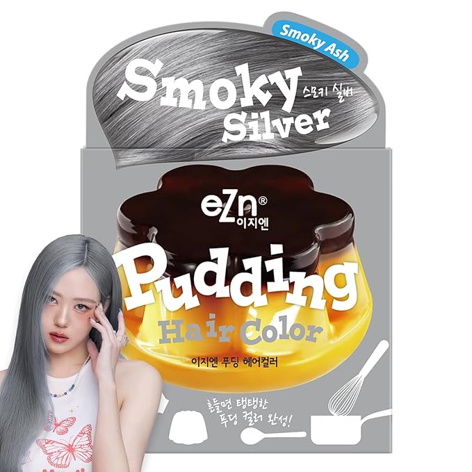 eZn Pudding Hair Dye, Ammonia-Free, Semi-Permanent DIY Korean Hair Dye Color with Keratin, Odorless Gentle for Sensitive Skin No Skin Irritation (Smoky Silver)