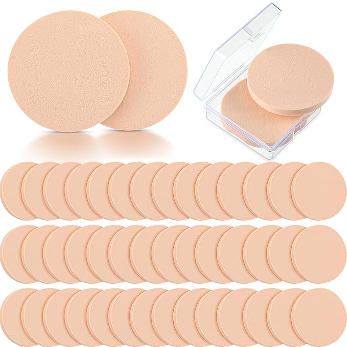 Patelai 100 Pieces Round Makeup Sponges Cosmetic Sponge Round Primer Compact Powder Puff with Transparent Case Makeup Powder Puffs Applicator Make up for Foundation Cosmetic