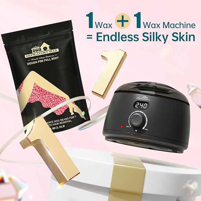 Lifestance Wax Beans Hair Removal Kit, Rose Pink, 2.5lb with 30 Applicators for Eyebrow, Face, Underarm, Bikini Waxing, Women Men Sensitive Skin