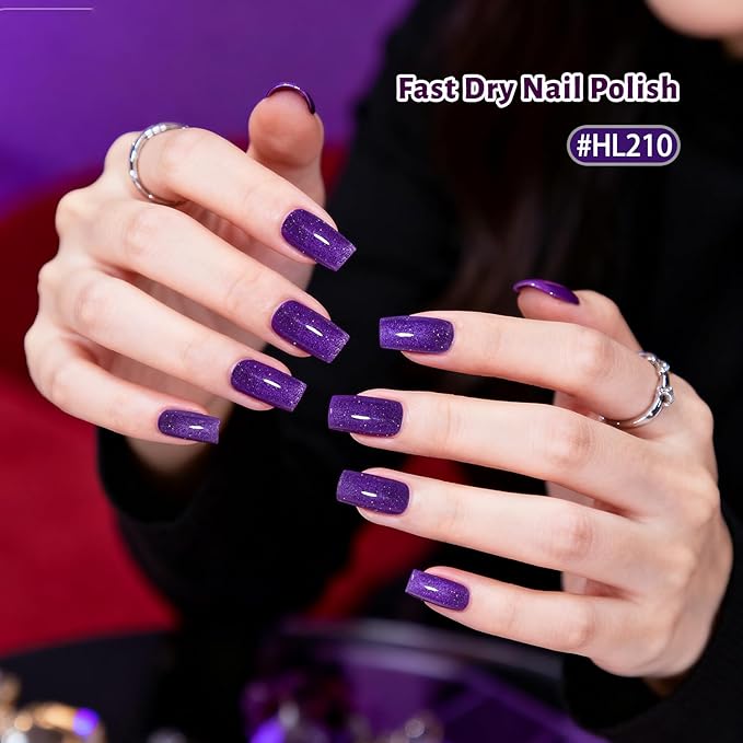 Reflective Nail Polish 12 Colors With Base Coat and Top Coat Glitter Red Bule Purple Green Nail Polish Set Quick Dry Sparkle Winter Manicure Long Lasting for Holiday Gift Giving