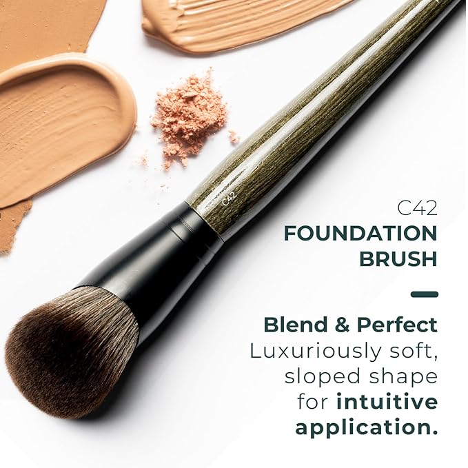 Rose and Ben Beauty C41 Blush Brush & C42 Foundation Brush Bundle | Professional Tools for Flawless Liquid, Cream, Pressed & Powder Application | Angled, Streak-Free, Cruelty-Free