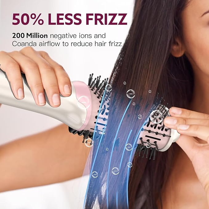 Blow Dryer Brush Hair Dryer | One-Step Hot Air Brush with Oval Volumizer High-Speed Hair Styler with Negative Ions for Drying & Smoothing & Volumizing for All Hair Types 110000 RPM White