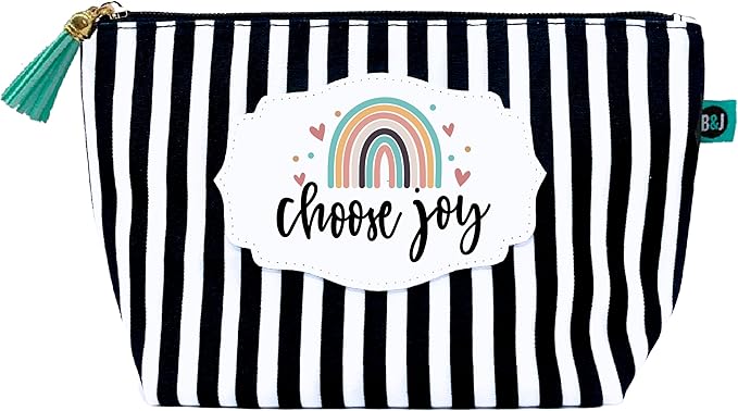Brooke & Jess Designs Choose Joy Pouch Gifts for Women Striped Makeup Bags Cosmetic Bag Travel Toiletry Makeup Pouch Pencil Bag with Zipper Best Inspirational Birthday Just Because Gifts