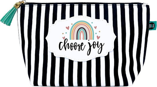 Brooke & Jess Designs Choose Joy Pouch Gifts for Women Striped Makeup Bags Cosmetic Bag Travel Toiletry Makeup Pouch Pencil Bag with Zipper Best Inspirational Birthday Just Because Gifts