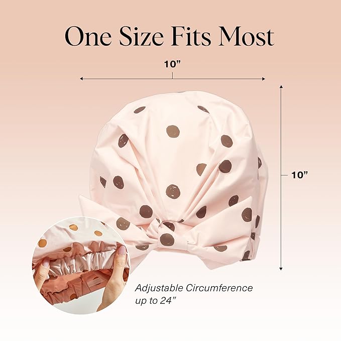 Kitsch Luxury Shower Caps for Women Reusable Waterproof - Large Shower Cap for Women, Non-slip, Quick-dry Hair Cap for Long and Short Hair, Comfortable and Stylish Design - Blush Dot