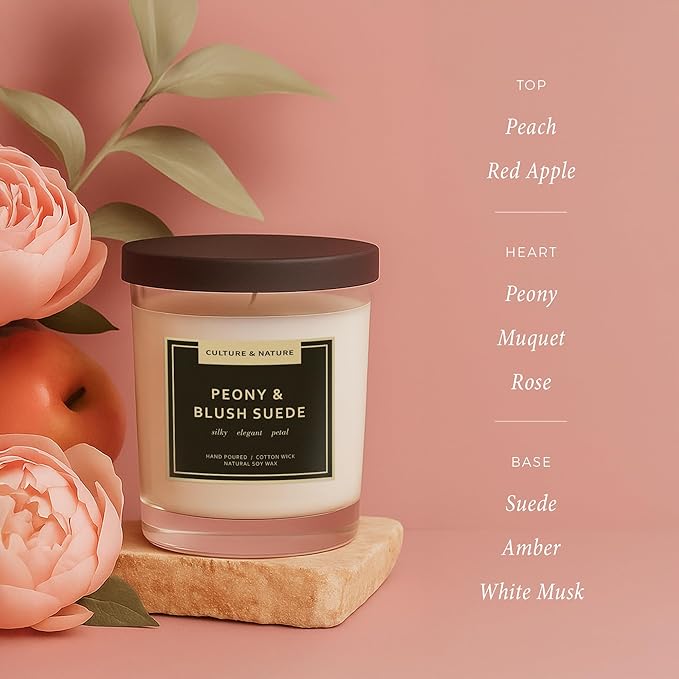 CULTURE & NATURE Natural Soy Wax Candle 7oz (Peony & Blush Suede)
