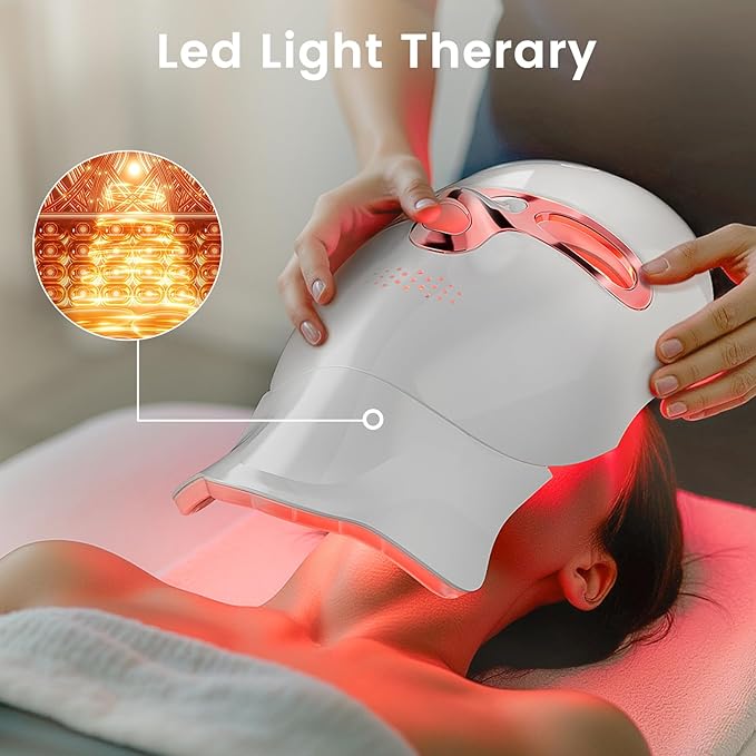 Red Light Therapy Mask for Face & Neck, LED Face Light Therapy,USB C Rechargeable,Infrared Mask for Home Working Travel Yoga (Blush)