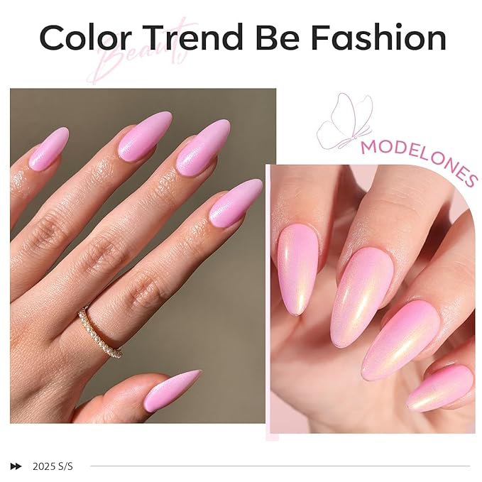 Modelones Gel Nail Polish, 15 ML Shimmer Pearl Pink Nail Polish Drawing Glitter Soak Off Mermaid Glitter Nail Gel Polish Swirl Shell Thread Effect DIY Gift for Girls Women