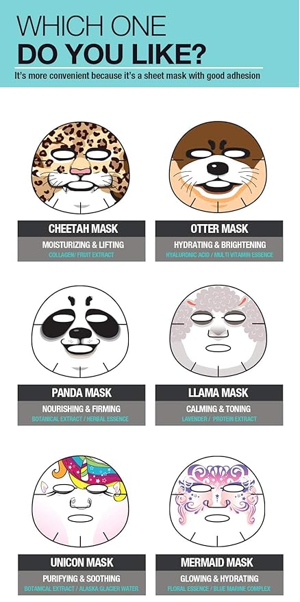 Epielle Character Face Mask Cheetah 6 Pack, Fun & Effective Korean Skin Care, Spa Party Favors, Stocking Stuffers, Birthday Gifts for Women, Thanksgiving Essentials