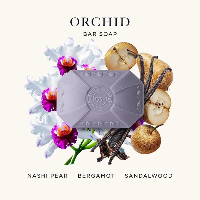 Caswell-Massey Orchid Natural Bar Soap for Women, Moisturizing Body Soap Bar for All Skin Types, Made with Essential Oils & Plant-Based Formula for Soft Skin, 3.5 oz