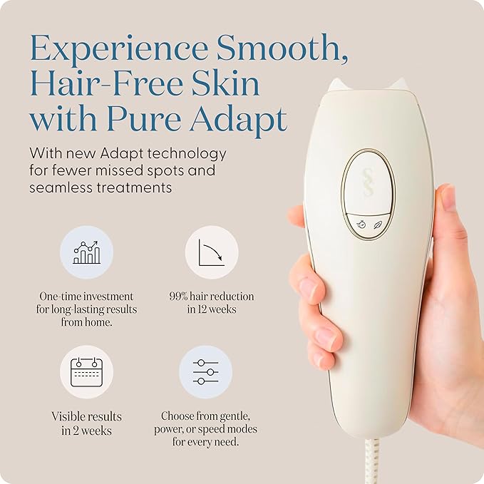 SmoothSkin Pure Adapt Champagne IPL Hair Removal Device, at-Home Laser Hair Removal for Women & Men, Visible Results in 2 Weeks, Safe for Face & Body, Long-Lasting Hair Reduction, Full Body Use