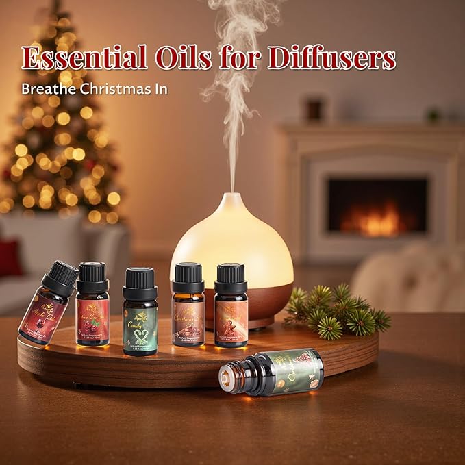 Christmas Essential Oil Set, Essential Oils for Diffusers for Home, Fragrance Oil Gift Set | Gingerbread, Candy, Christmas Tree, Spice, Cranberry, Apple Cider | Aromatherapy, Candle & Soap Making