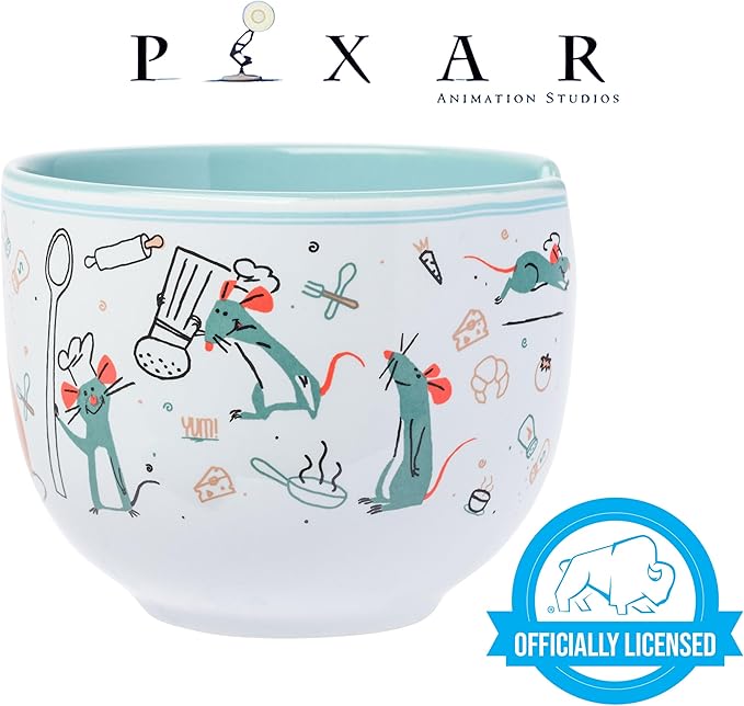 Silver Buffalo Disney Pixar Ratatouille Remy Icons Ceramic Ramen Noodle Rice Bowl with Chopsticks, Microwave Safe, 20 Ounces