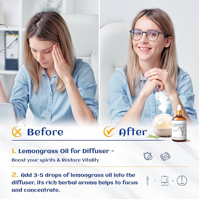 HIQILI Essential Oil, 100% Pure Natural Undiluted - Lemongrass - 1.01 Fl. Oz