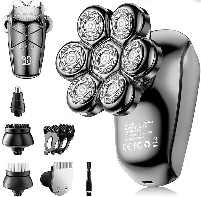 SHPAVVER Head Shavers for Bald Men: 5-in-1 Electric Razor - IPX7 Waterproof Shaving Grooming Kit for Balder - Turbo Speed & Precision Blades (Gray Black)