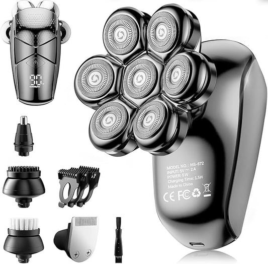 SHPAVVER Head Shavers for Bald Men: 5-in-1 Electric Razor - IPX7 Waterproof Shaving Grooming Kit for Balder - Turbo Speed & Precision Blades (Gray Black)