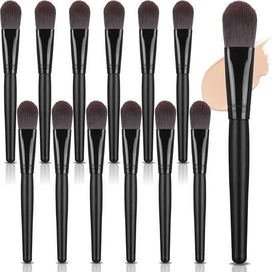 12 Pcs Flat Foundation Brushes with Soft Nylon Bristles and Wooden Handle, Makeup Brushes for Liquid Make Up, Foundation Face Brush for Blending Liquid Cream Powder Cosmetics, Black